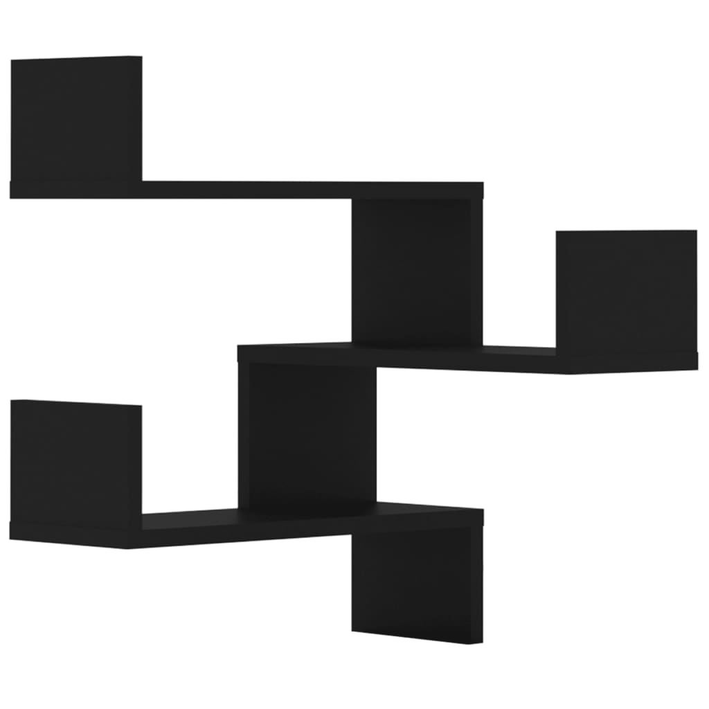 Γωνιακές Ραφιέρες Τοίχου 2 τεμ. Μαύρες 40x40x50 εκ. Επεξ. Ξύλο