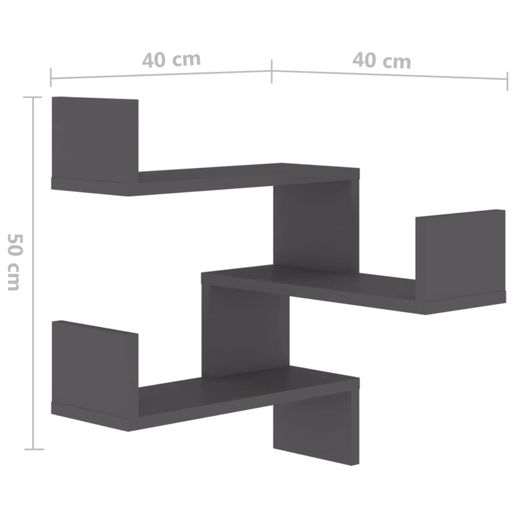Γωνιακή Ραφιέρα Τοίχου Γκρι 40 x 40 x 50 εκ. από Επεξ. Ξύλο