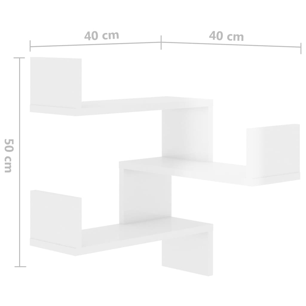 Γωνιακή Ραφιέρα Τοίχου Γυαλ. Λευκό 40x40x50 εκ. από Επεξ. Ξύλο