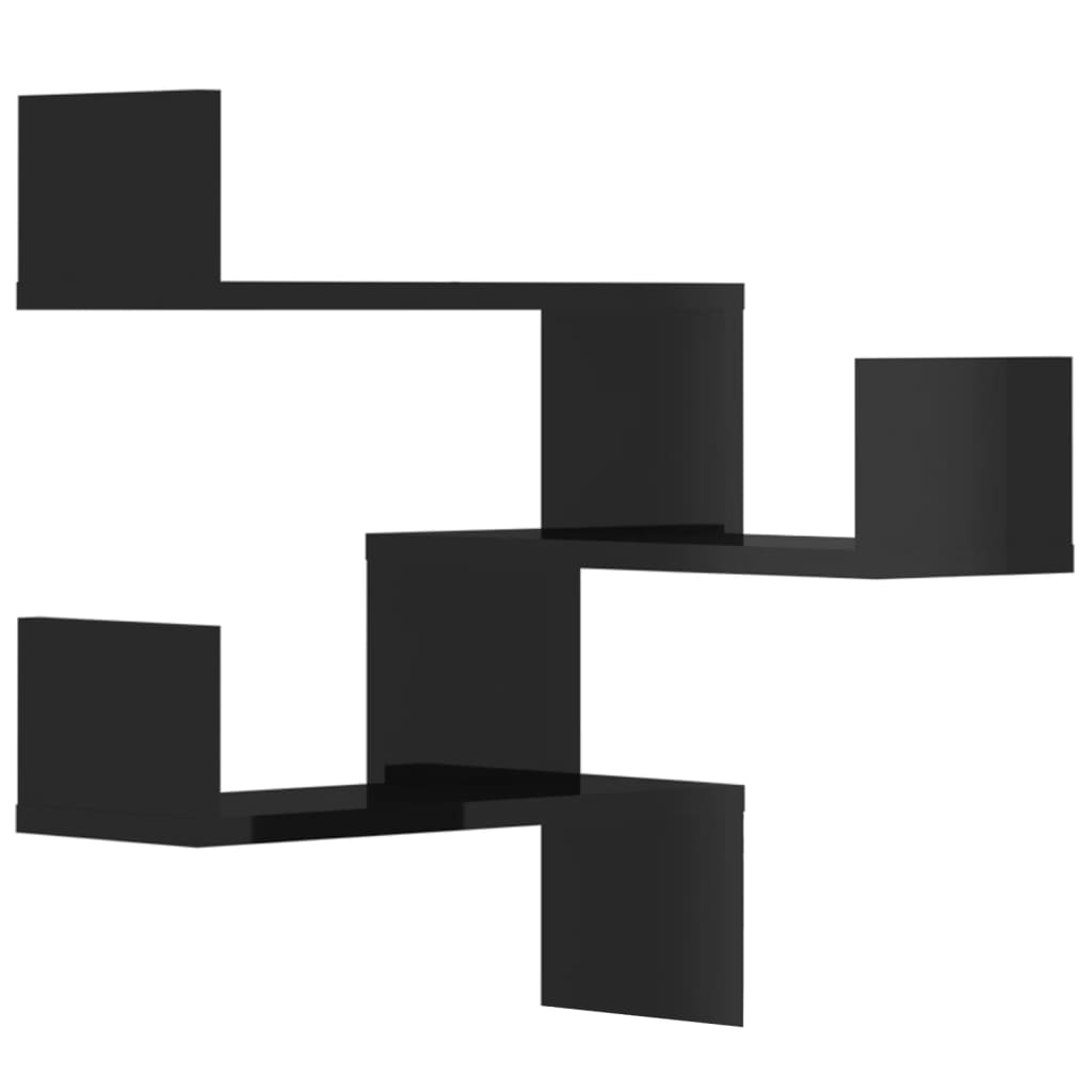 Γων. Ραφιέρες Τοίχου 2 τεμ. Γυαλ. Μαύρο 40x40x50εκ. Επεξ. Ξύλο - Pakobazaar
