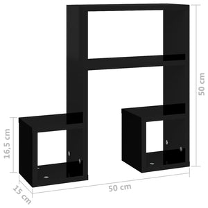 Ραφιέρες Τοίχου 2 τεμ. Γυαλιστερό Μαύρο 50x15x50 εκ Επεξ. Ξύλο