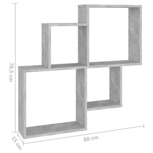 Ράφι Κύβος Τοίχου Γκρι Σκυροδέματος 80x15x78,5 εκ. Επεξ. Ξύλο