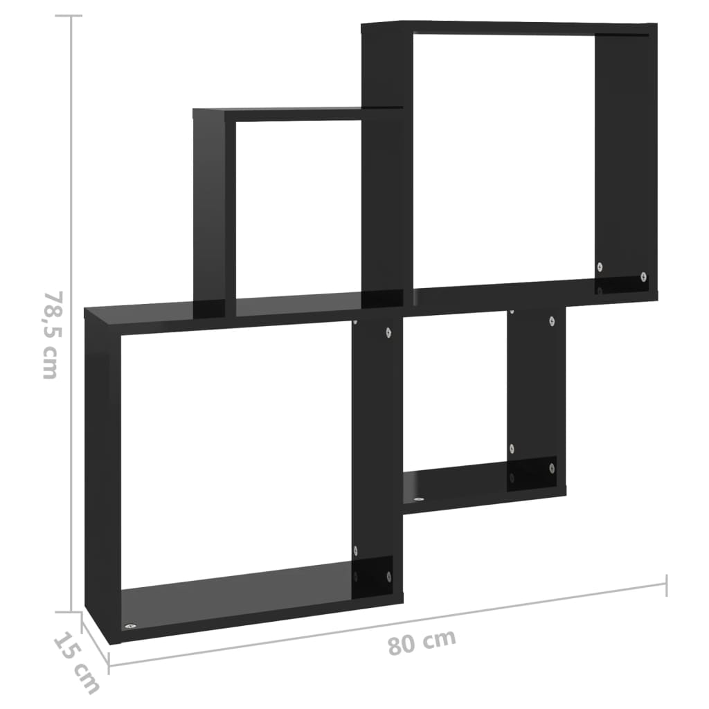 Ράφι Κύβος Τοίχου Γυαλιστερό Μαύρο 80x15x78,5εκ. από Επεξ. Ξύλο