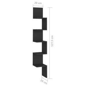 Γωνιακή Ραφιέρα Τοίχου Μαύρη 20x20x127,5 εκ. από Επεξ. Ξύλο