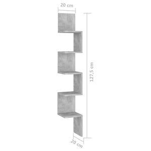 Γωνιακή Ραφιέρα Τοίχου Γκρι Σκυρ. 20x20x127,5εκ. από Επεξ. Ξύλο