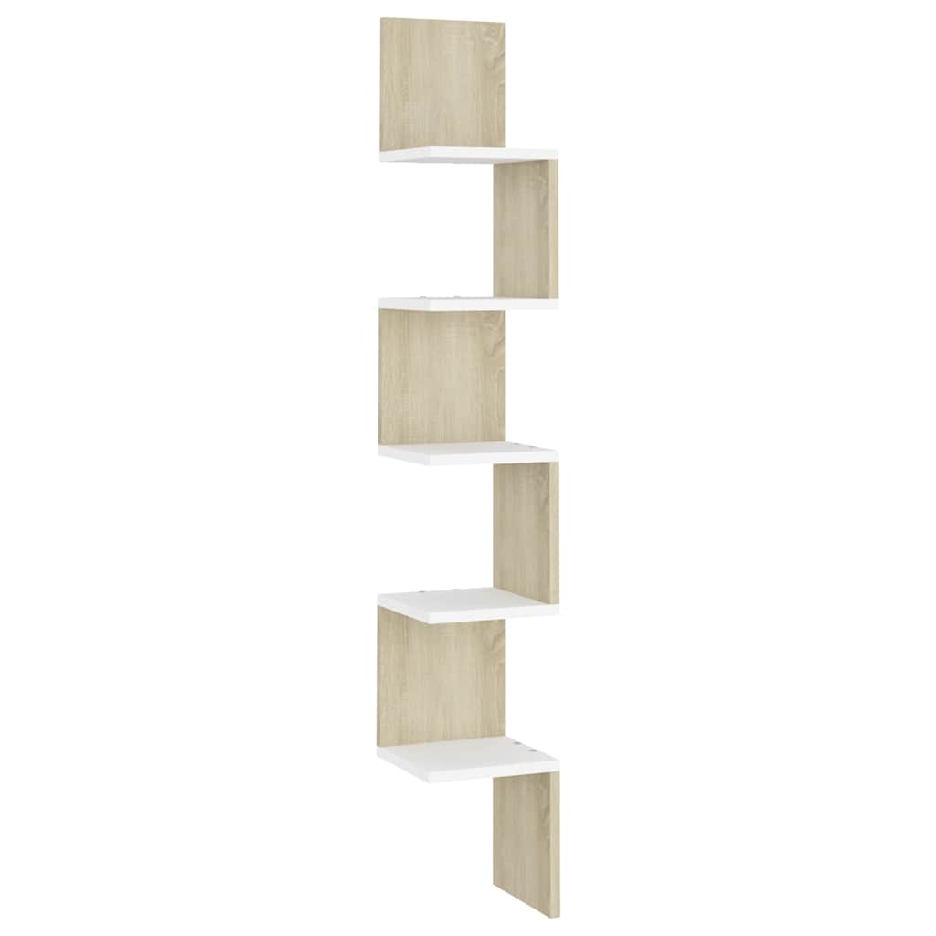 Ραφιέρα Τοίχου Γωνιακή Λευκή/Sonoma Δρυς 20x20x127,5εκ. Μοριοσ. - Pakobazaar
