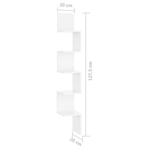 Γωνιακή Ραφιέρα Τοίχου Γυαλ. Λευκή 20x20x127,5 εκ. Επεξ. Ξύλο