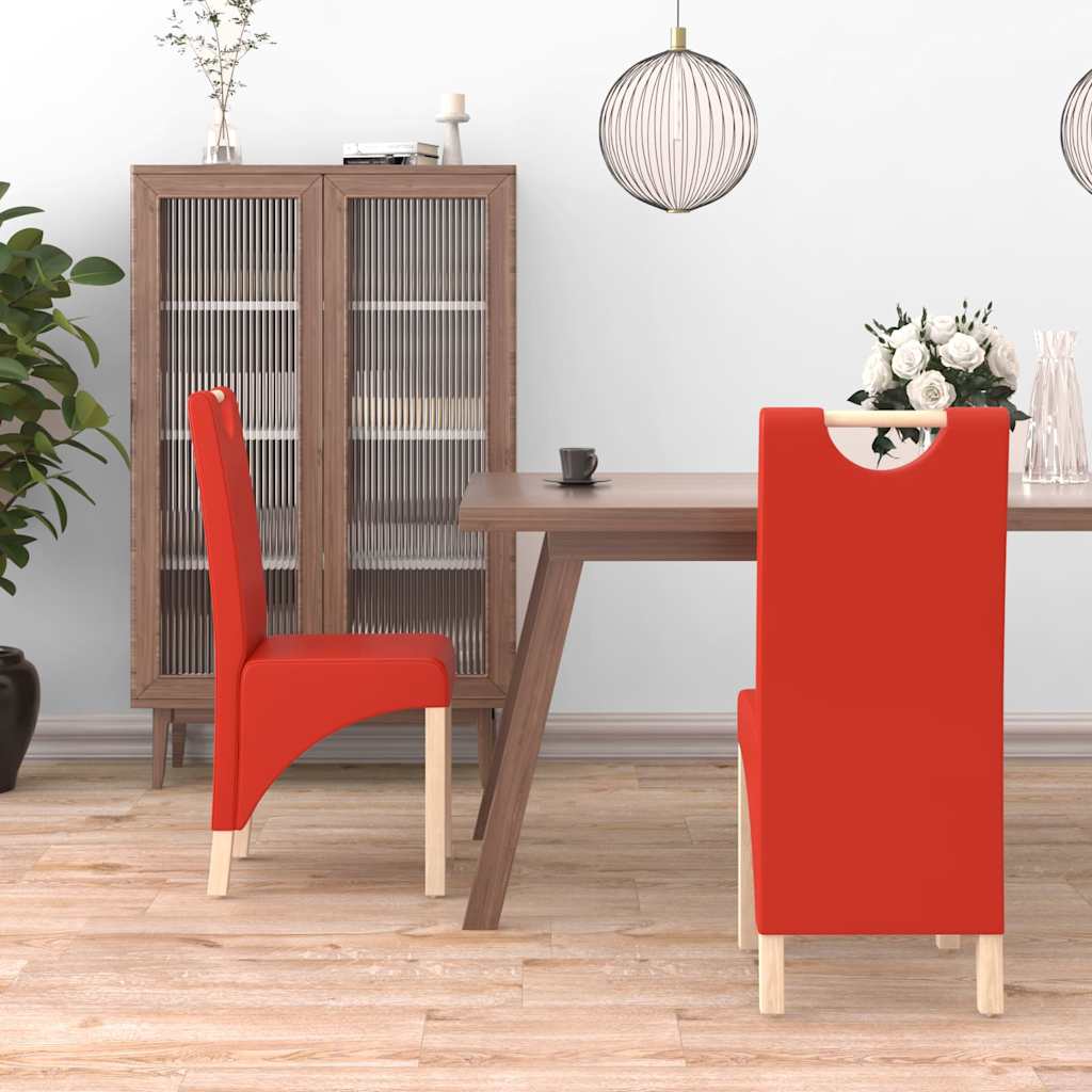 Καρέκλες Τραπεζαρίας 2 τεμ. Κόκκινες από Συνθετικό Δέρμα