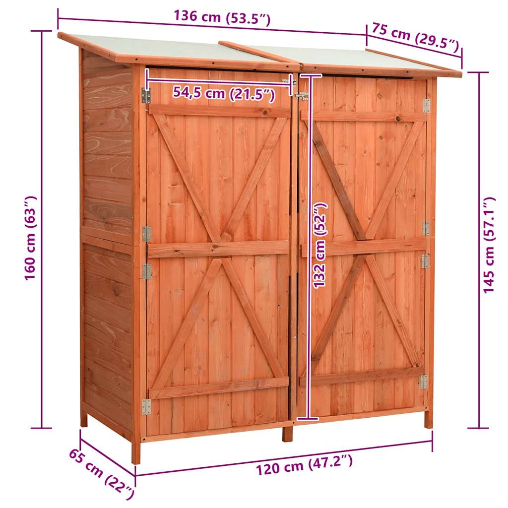 Αποθήκη Εργαλείων Κήπου 136x75x160 εκ. από Μασίφ Ξύλο Ελάτης - PAKOBAZAAR