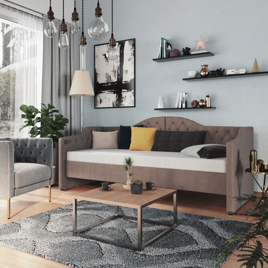 Καναπές Κρεβάτι με Έξοδο USB Taupe 90 x 200 εκ. Υφασμάτινος