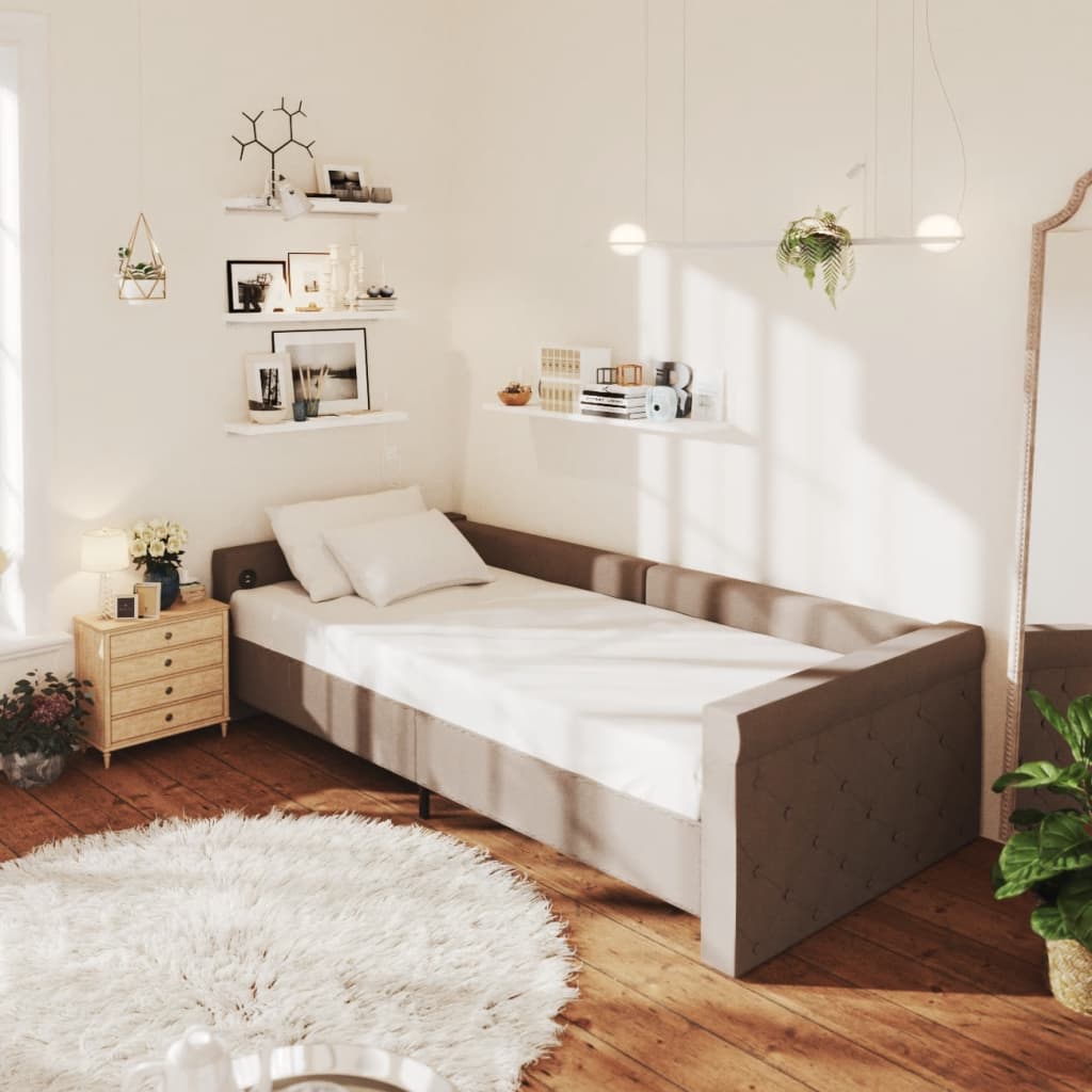 Καναπές Κρεβάτι με Έξοδο USB Taupe 90 x 200 εκ. Υφασμάτινος