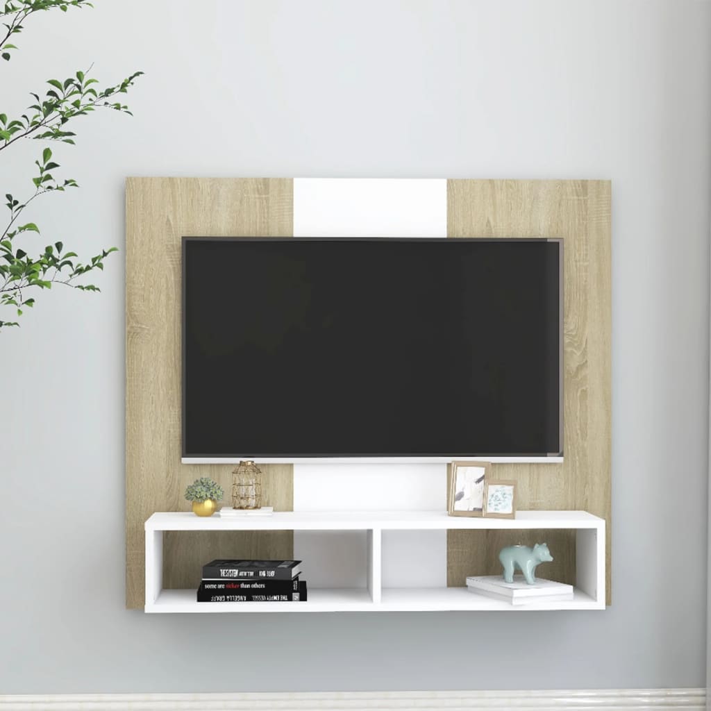 Έπιπλο Τηλεόρασης Τοίχου Λευκό/Sonoma Δρυς 102x23,5x90εκ Μοριοσ - Pakobazaar