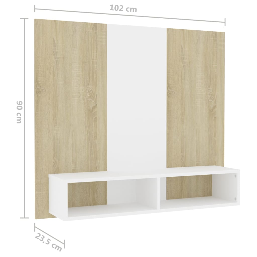 Έπιπλο Τηλεόρασης Τοίχου Λευκό/Sonoma Δρυς 102x23,5x90εκ Μοριοσ - Pakobazaar