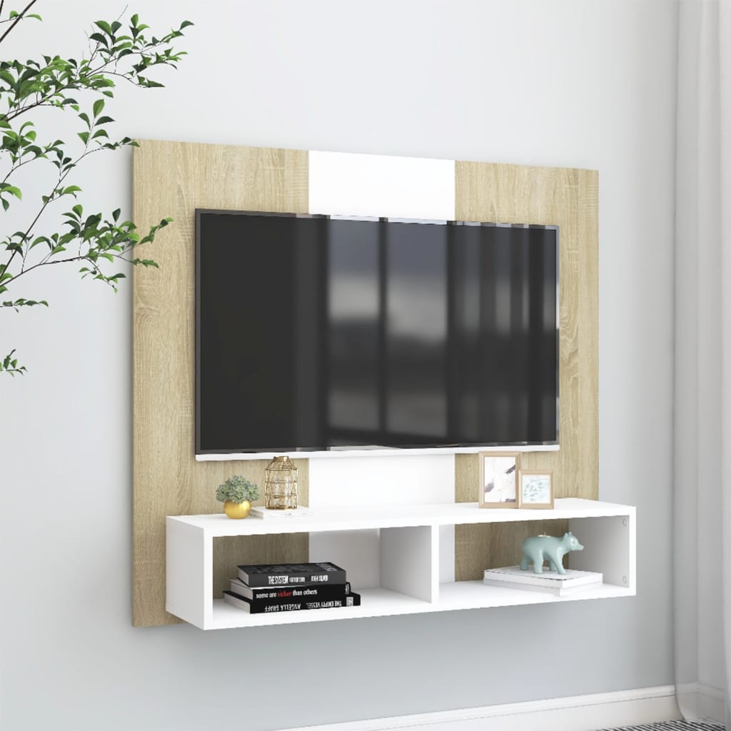 Έπιπλο Τηλεόρασης Τοίχου Λευκό/Sonoma Δρυς 102x23,5x90εκ Μοριοσ - Pakobazaar