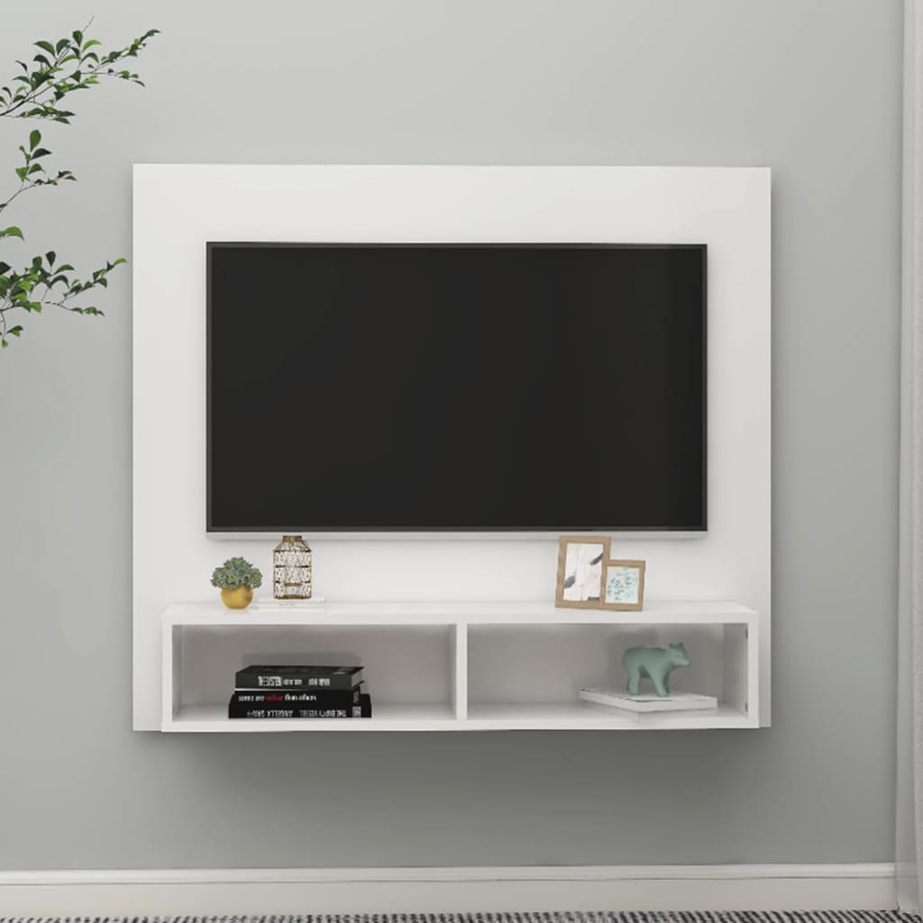 Έπιπλο Τηλεόρασης Τοίχου Γυαλ. Λευκό 102x23,5x90εκ. Μοριοσανίδα - Pakobazaar