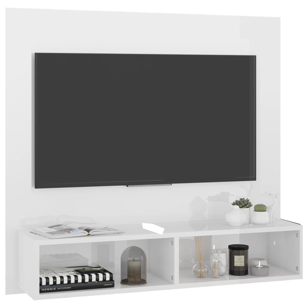 Έπιπλο Τηλεόρασης Τοίχου Γυαλ. Λευκό 102x23,5x90εκ. Μοριοσανίδα - Pakobazaar