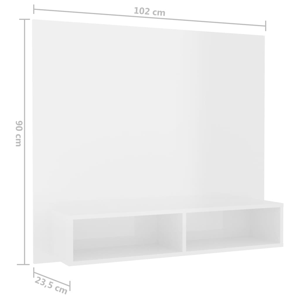 Έπιπλο Τηλεόρασης Τοίχου Γυαλ. Λευκό 102x23,5x90εκ. Μοριοσανίδα - Pakobazaar
