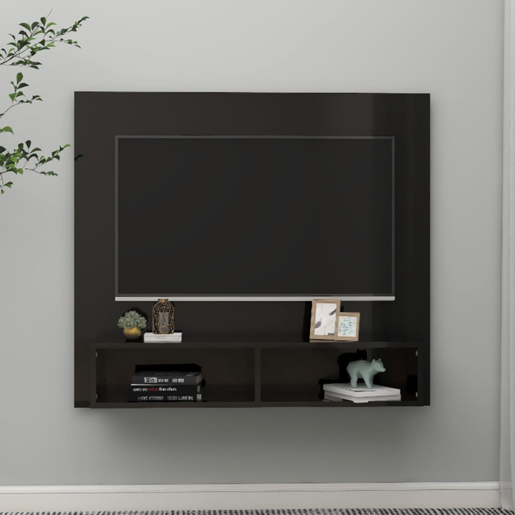 Έπιπλο Τηλεόρασης Τοίχου Γυαλ. Μαύρο 102x23,5x90εκ. Μοριοσανίδα