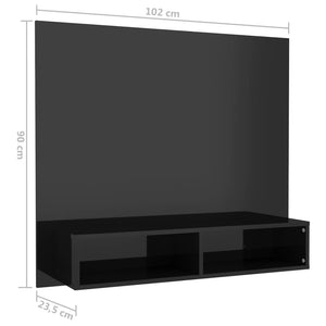 Έπιπλο Τηλεόρασης Τοίχου Γυαλ. Μαύρο 102x23,5x90εκ. Μοριοσανίδα