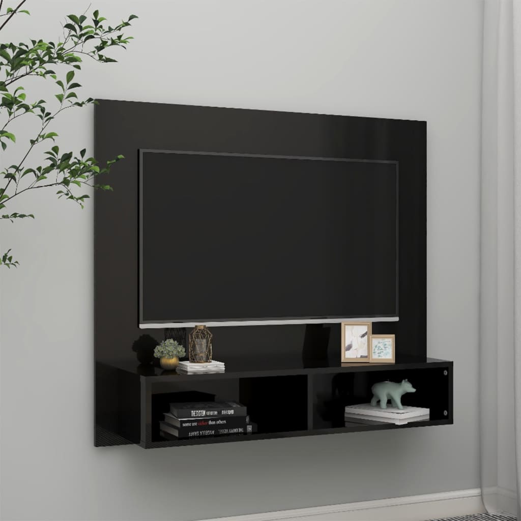 Έπιπλο Τηλεόρασης Τοίχου Γυαλ. Μαύρο 102x23,5x90εκ. Μοριοσανίδα