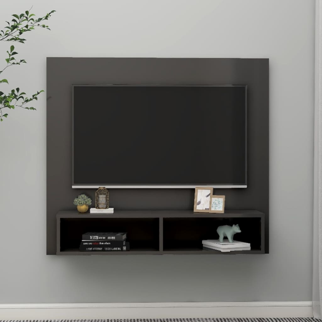 Έπιπλο Τηλεόρασης Τοίχου Γυαλ. Γκρι 102x23,5x90 εκ. Επεξ. Ξύλο