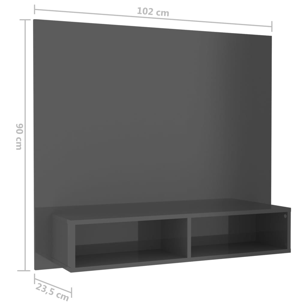 Έπιπλο Τηλεόρασης Τοίχου Γυαλ. Γκρι 102x23,5x90 εκ. Επεξ. Ξύλο