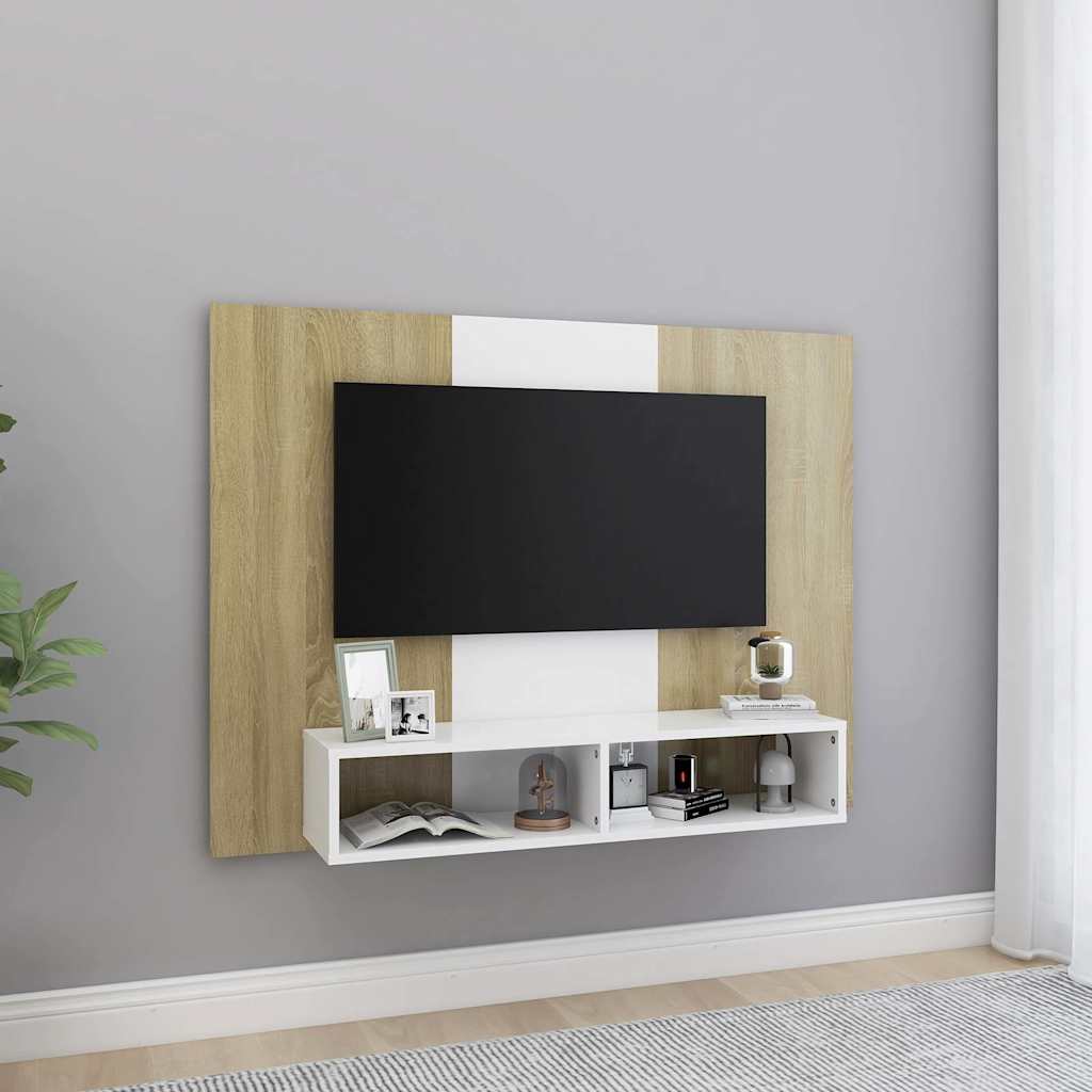 Έπιπλο Τηλεόρασης Τοίχου Λευκό/Sonoma Δρυς 120x23,5x90εκ Μοριοσ - Pakobazaar