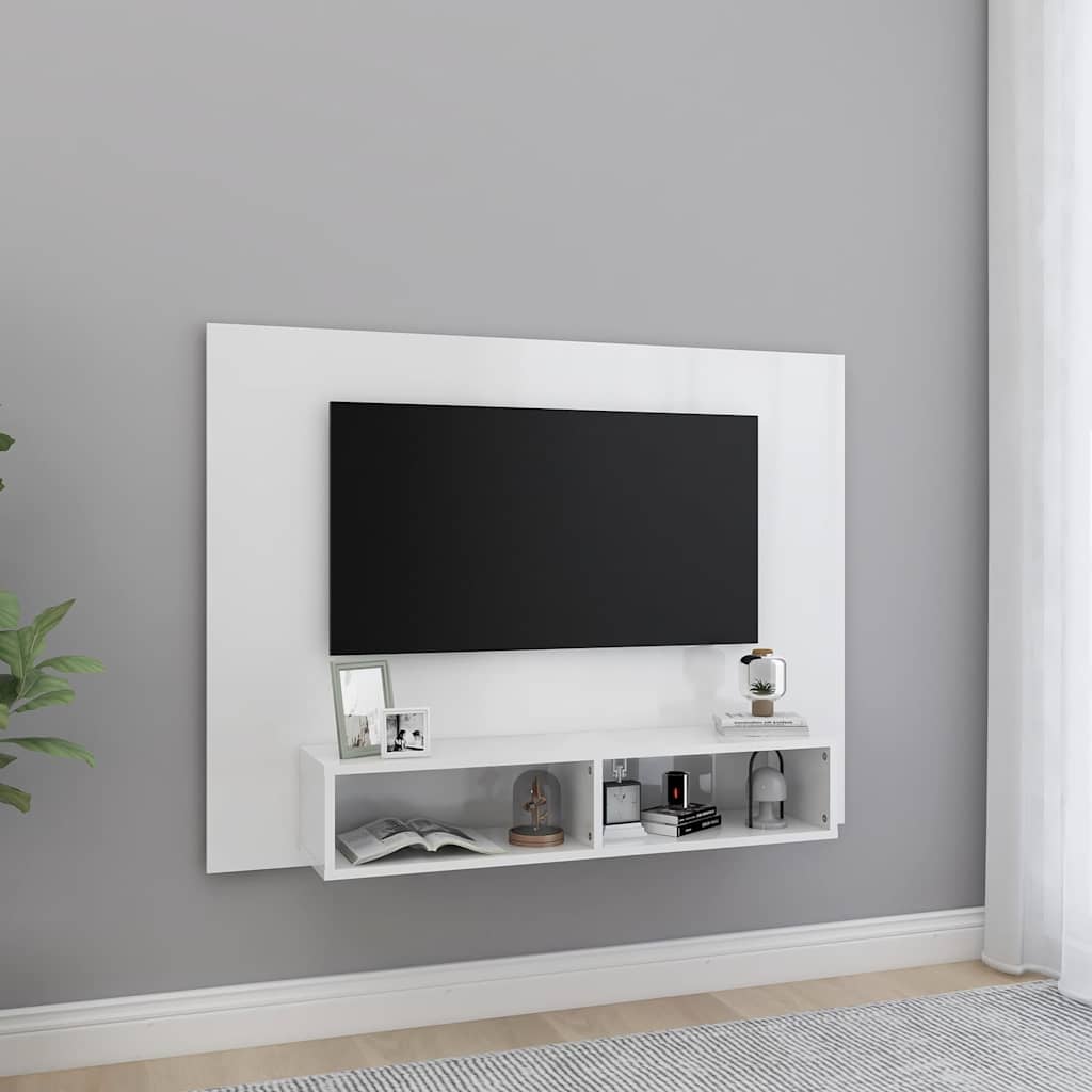 Έπιπλο Τηλεόρασης Τοίχου Γυαλ. Λευκό 120x23,5x90εκ. Μοριοσανίδα