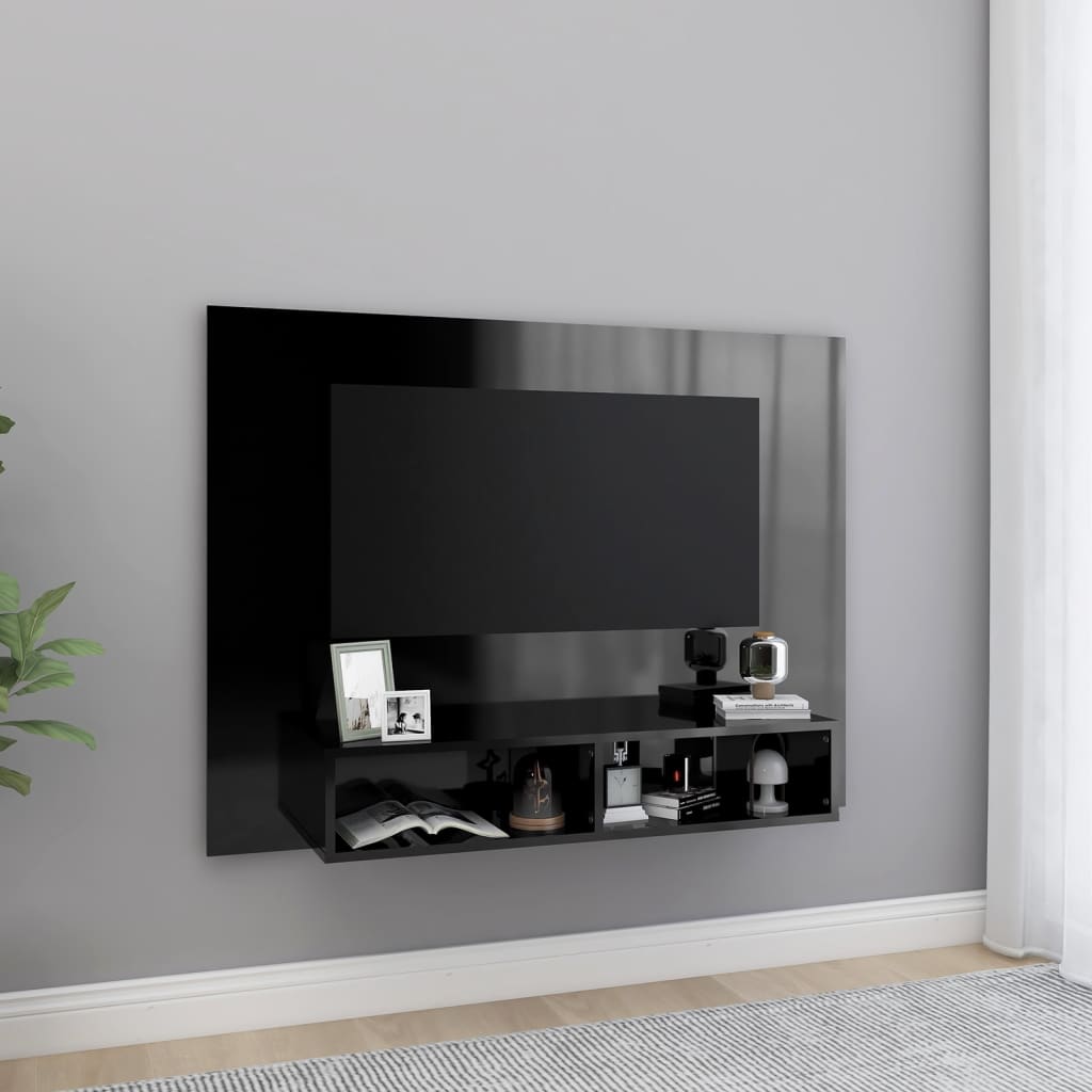 Έπιπλο Τηλεόρασης Τοίχου Γυαλ. Μαύρο 120x23,5x90εκ. Μοριοσανίδα