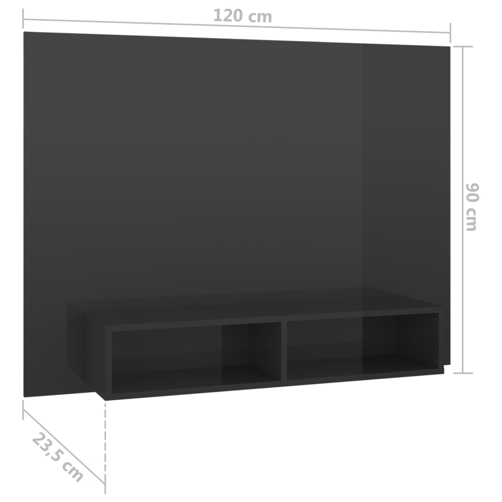 Έπιπλο Τηλεόρασης Τοίχου Γυαλ. Γκρι 120x23,5x90 εκ. Μοριοσανίδα