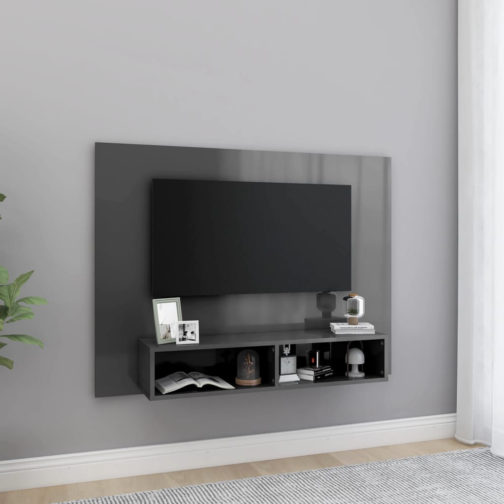 Έπιπλο Τηλεόρασης Τοίχου Γυαλ. Γκρι 120x23,5x90 εκ. Μοριοσανίδα