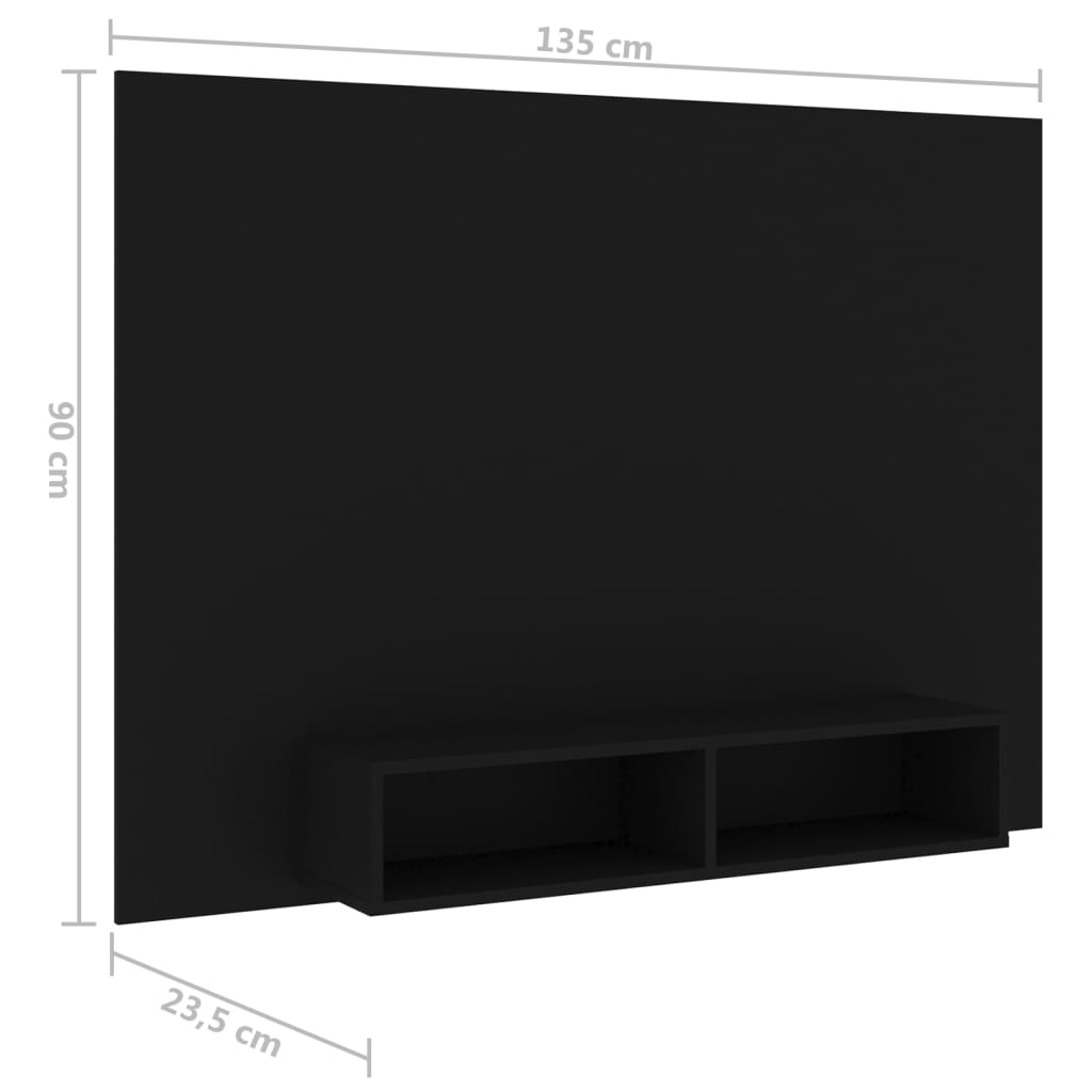 Έπιπλο Τηλεόρασης Τοίχου Μαύρο 135 x 23,5 x 90 εκ. Μοριοσανίδα