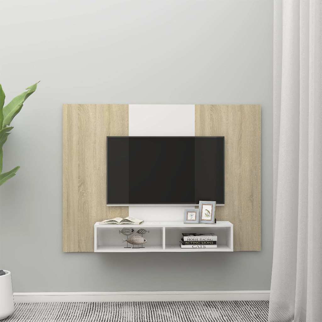 Έπιπλο Τηλεόρασης Τοίχου Λευκό/Sonoma Δρυς 135x23,5x90εκ Μοριοσ