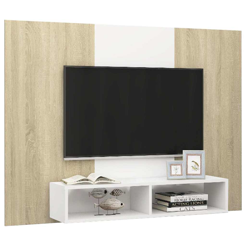 Έπιπλο Τηλεόρασης Τοίχου Λευκό/Sonoma Δρυς 135x23,5x90εκ Μοριοσ