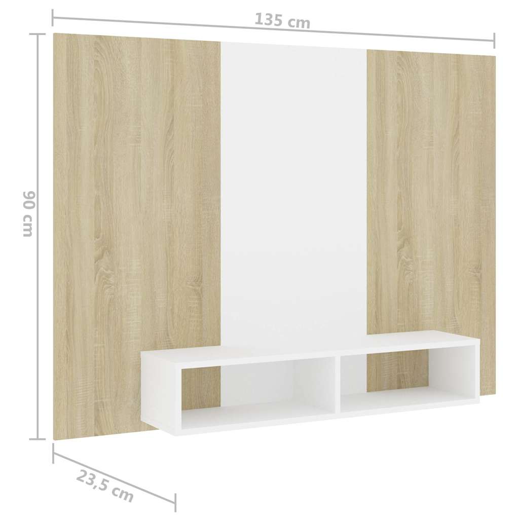 Έπιπλο Τηλεόρασης Τοίχου Λευκό/Sonoma Δρυς 135x23,5x90εκ Μοριοσ