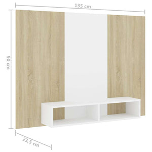 Έπιπλο Τηλεόρασης Τοίχου Λευκό/Sonoma Δρυς 135x23,5x90εκ Μοριοσ