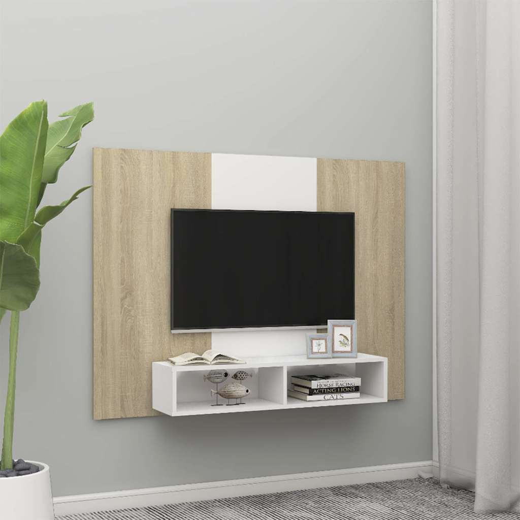 Έπιπλο Τηλεόρασης Τοίχου Λευκό/Sonoma Δρυς 135x23,5x90εκ Μοριοσ