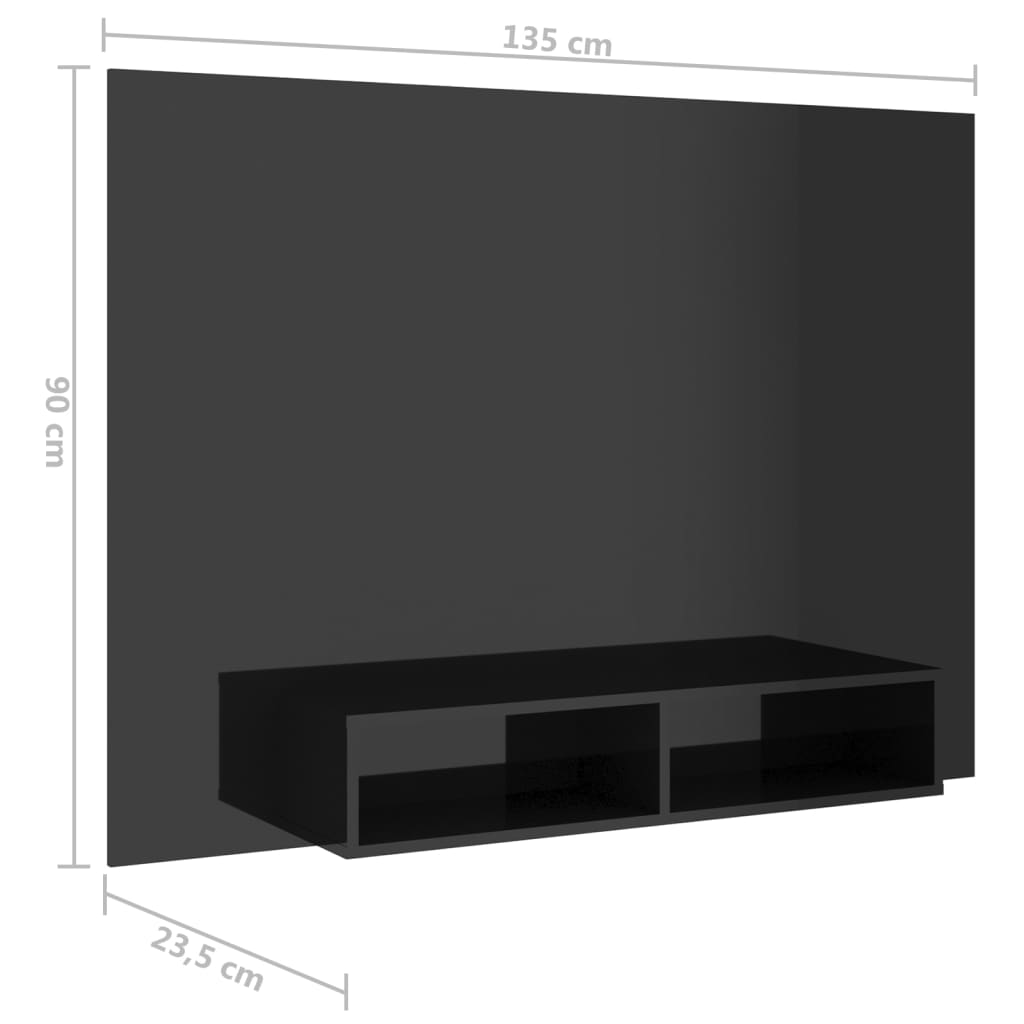 Έπιπλο Τηλεόρασης Τοίχου Γυαλ. Μαύρο 135x23,5x90εκ. Μοριοσανίδα