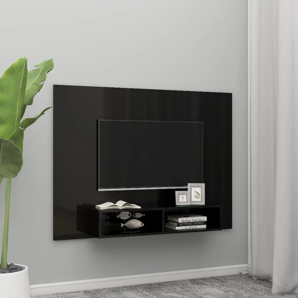 Έπιπλο Τηλεόρασης Τοίχου Γυαλ. Μαύρο 135x23,5x90εκ. Μοριοσανίδα