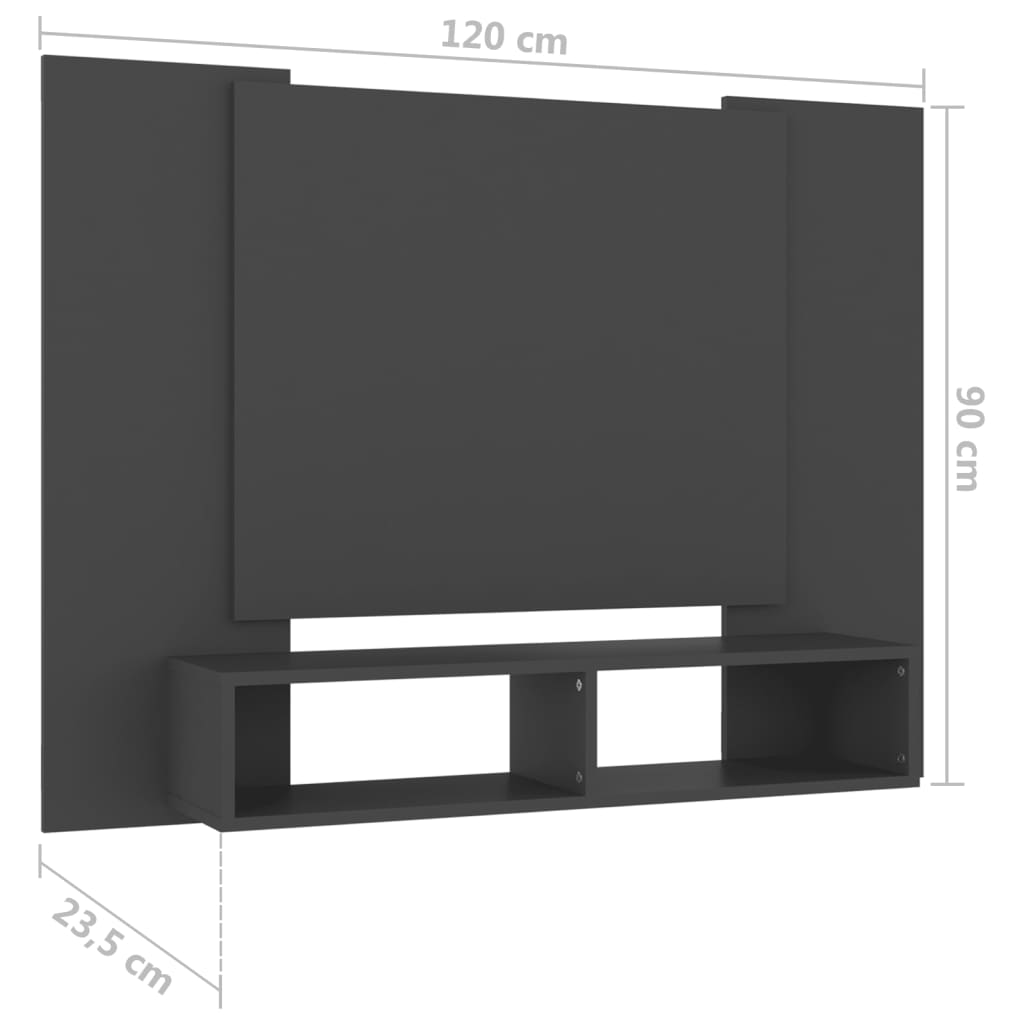 Έπιπλο Τηλεόρασης Τοίχου Γκρι 120 x 23,5 x 90 εκ. Μοριοσανίδα