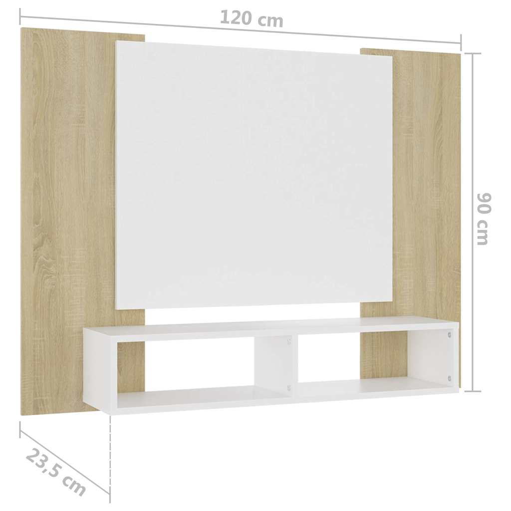 Έπιπλο Τηλεόρασης Τοίχου Λευκό/Sonoma Δρυς 120x23,5x90εκ Μοριοσ