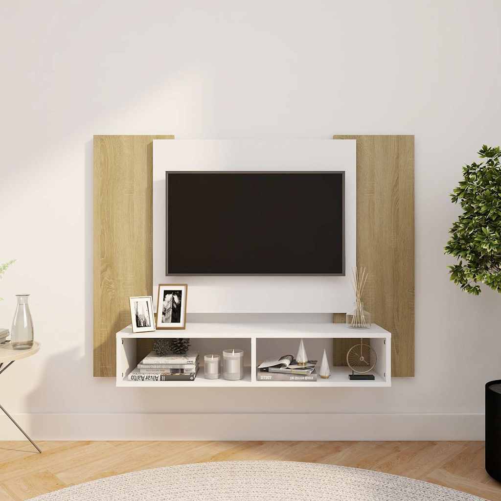 Έπιπλο Τηλεόρασης Τοίχου Λευκό/Sonoma Δρυς 120x23,5x90εκ Μοριοσ