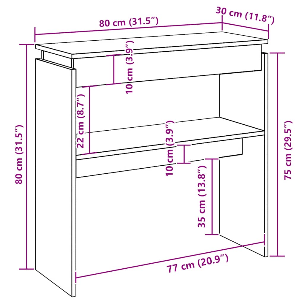 Τραπεζάκι Κονσόλα Sonoma Δρυς 80 x 30 x 80 εκ. από Επεξ. Ξύλο