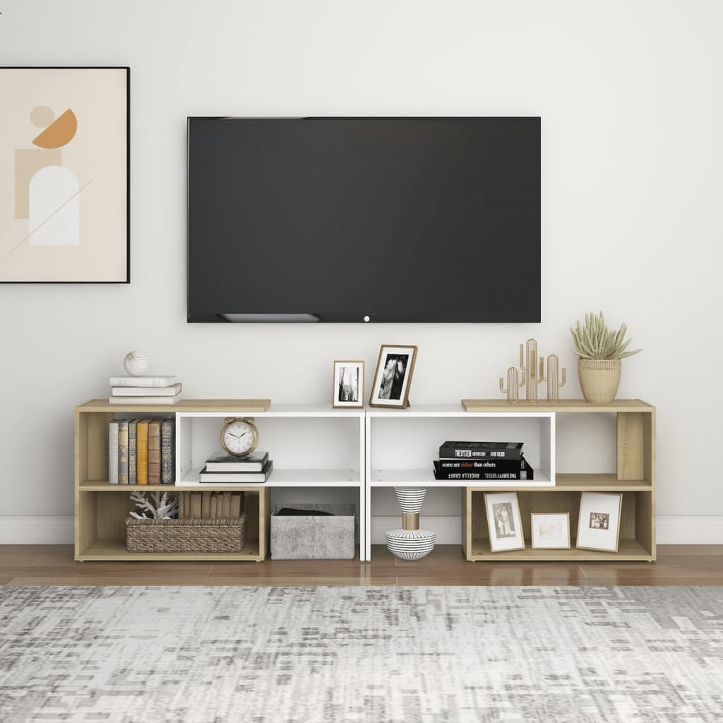 Έπιπλο Τηλεόρασης Λευκό/Sonoma Δρυς 149x30x52 εκ. Επεξ. Ξύλο