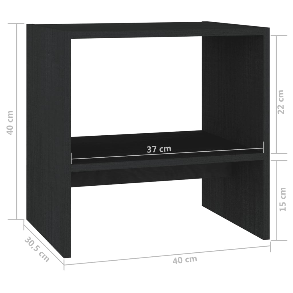 Κομοδίνο Μαύρο 40 x 30,5 x 40 εκ. από Μασίφ Ξύλο Πεύκου
