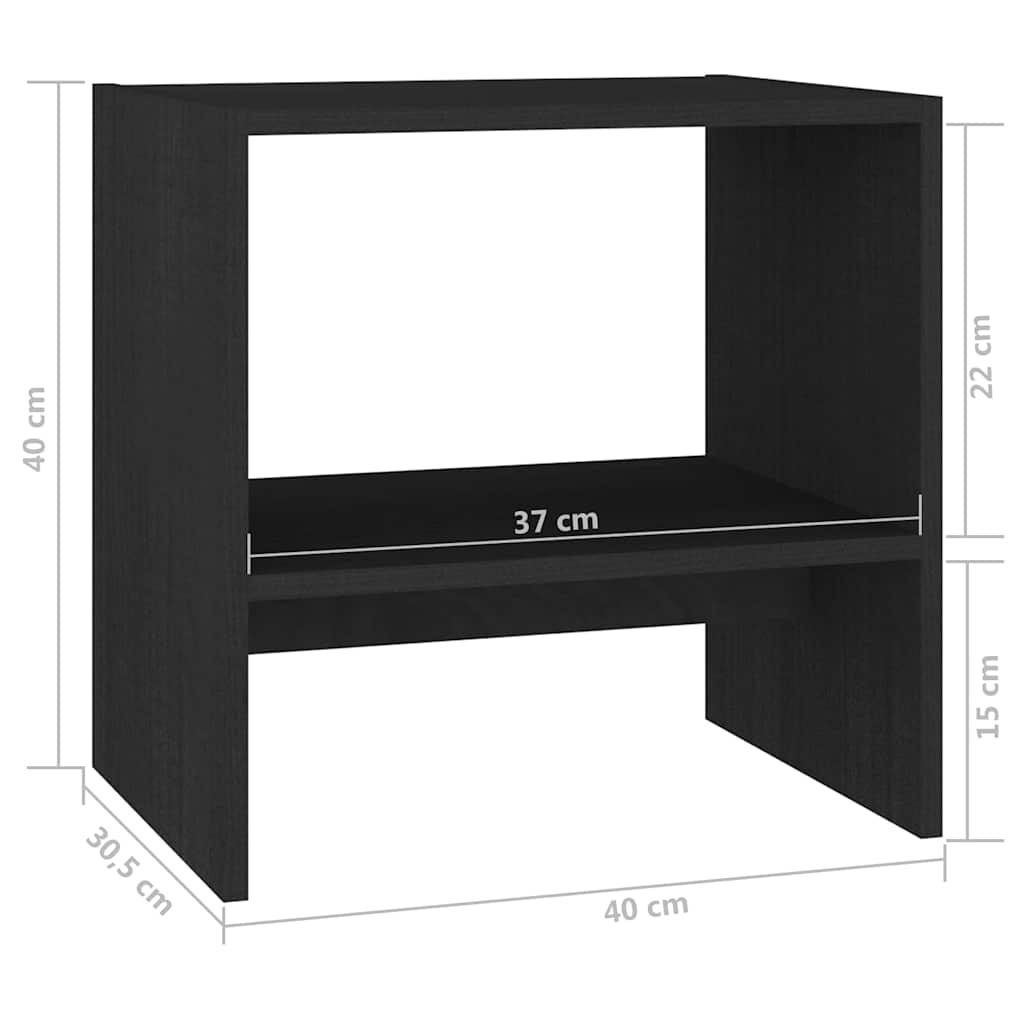Κομοδίνα Μαύρα 2 τεμ. 40 x 30,5 x 40 εκ. από Μασίφ Ξύλο Πεύκου
