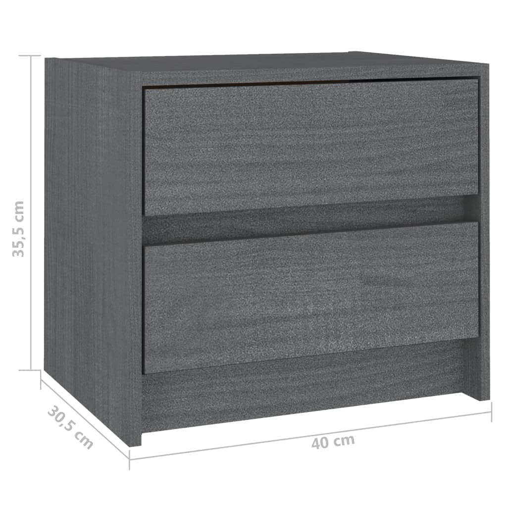 Κομοδίνο Γκρι 40 x 30,5 x 35,5 εκ. από Μασίφ Ξύλο Πεύκου - Pakobazaar