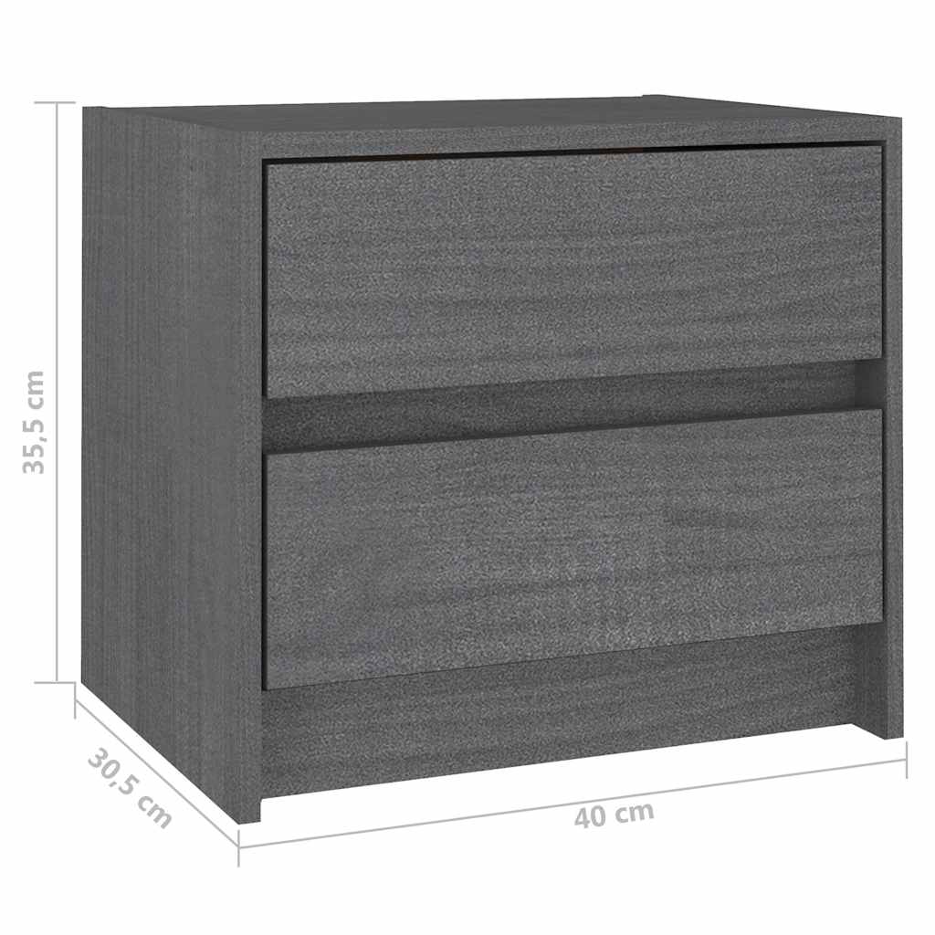 Κομοδίνα 2 τεμ. Γκρι 40 x 30,5 x 35,5 εκ. από Μασίφ Ξύλο Πεύκου