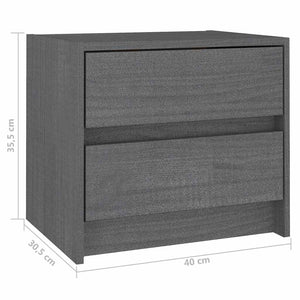 Κομοδίνα 2 τεμ. Γκρι 40 x 30,5 x 35,5 εκ. από Μασίφ Ξύλο Πεύκου