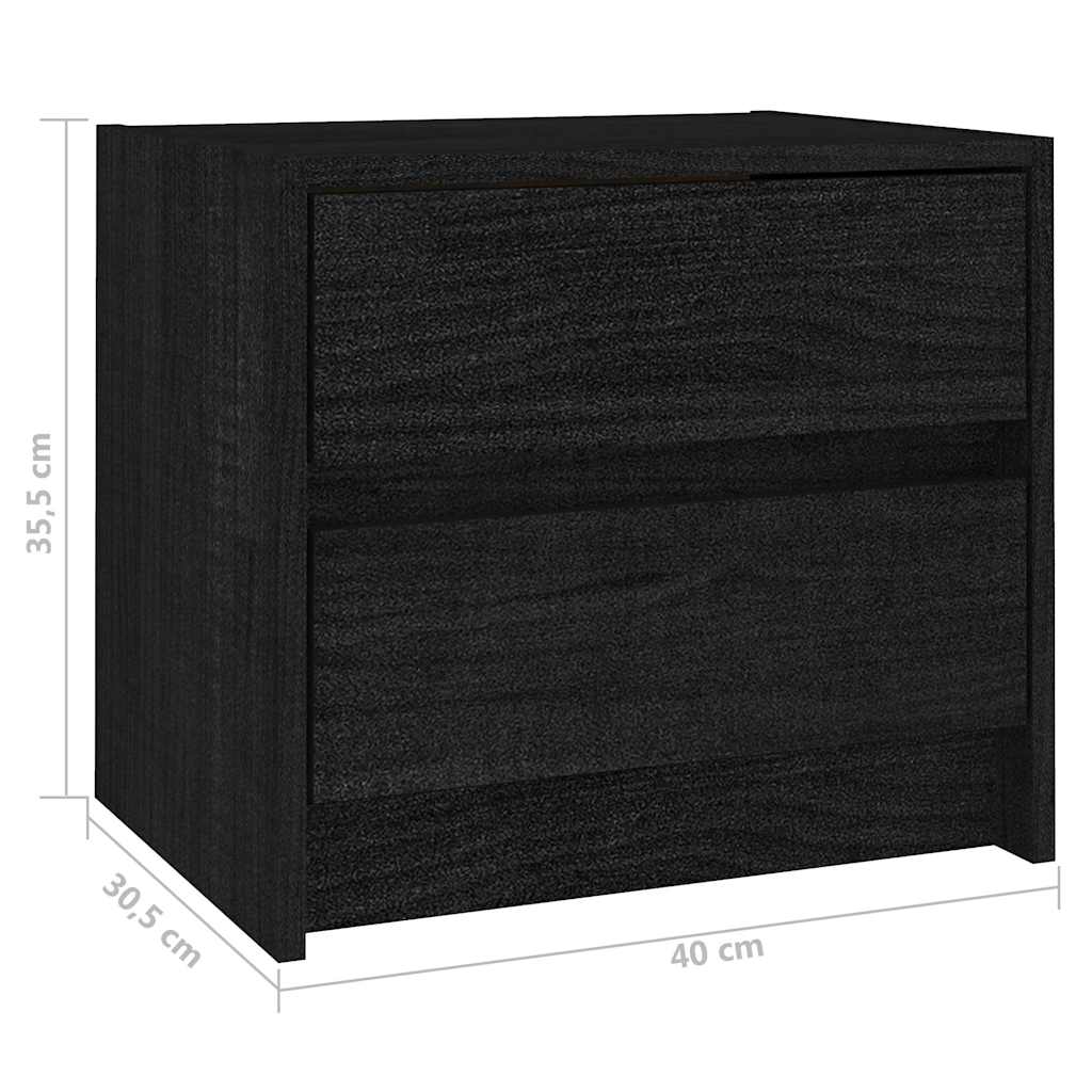 Κομοδίνο Μαύρο 40 x 30,5 x 35,5 εκ. από Μασίφ Ξύλο Πεύκου